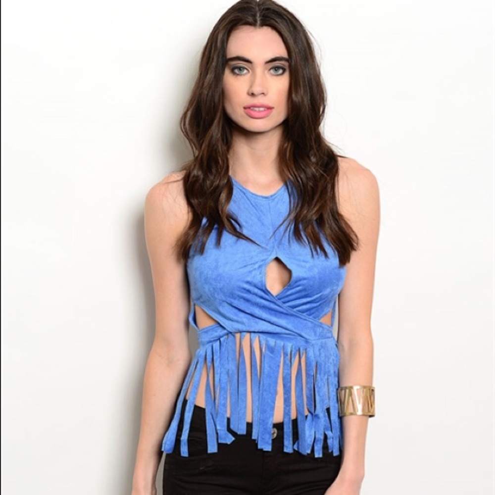 ‼️SALE‼️Blue Faux Suede Fringe Top